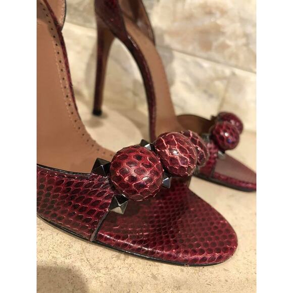 Alaia Bombe 110mm Red Snakeskin Studded Ankle Strap Sandal Heel Pumps Shoe 36 - Picture 5 of 8